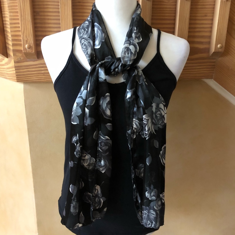 Black, Gray and Silver Roses Scarf